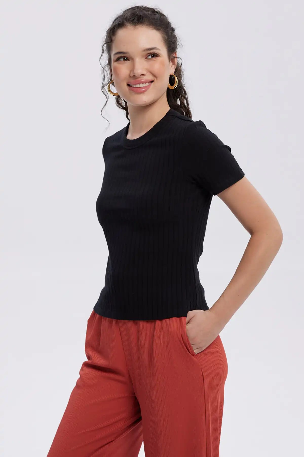 Polera Mujer Rib Crop Lisa Negro
