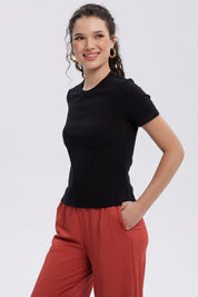 Polera Mujer Rib Crop Lisa Negro