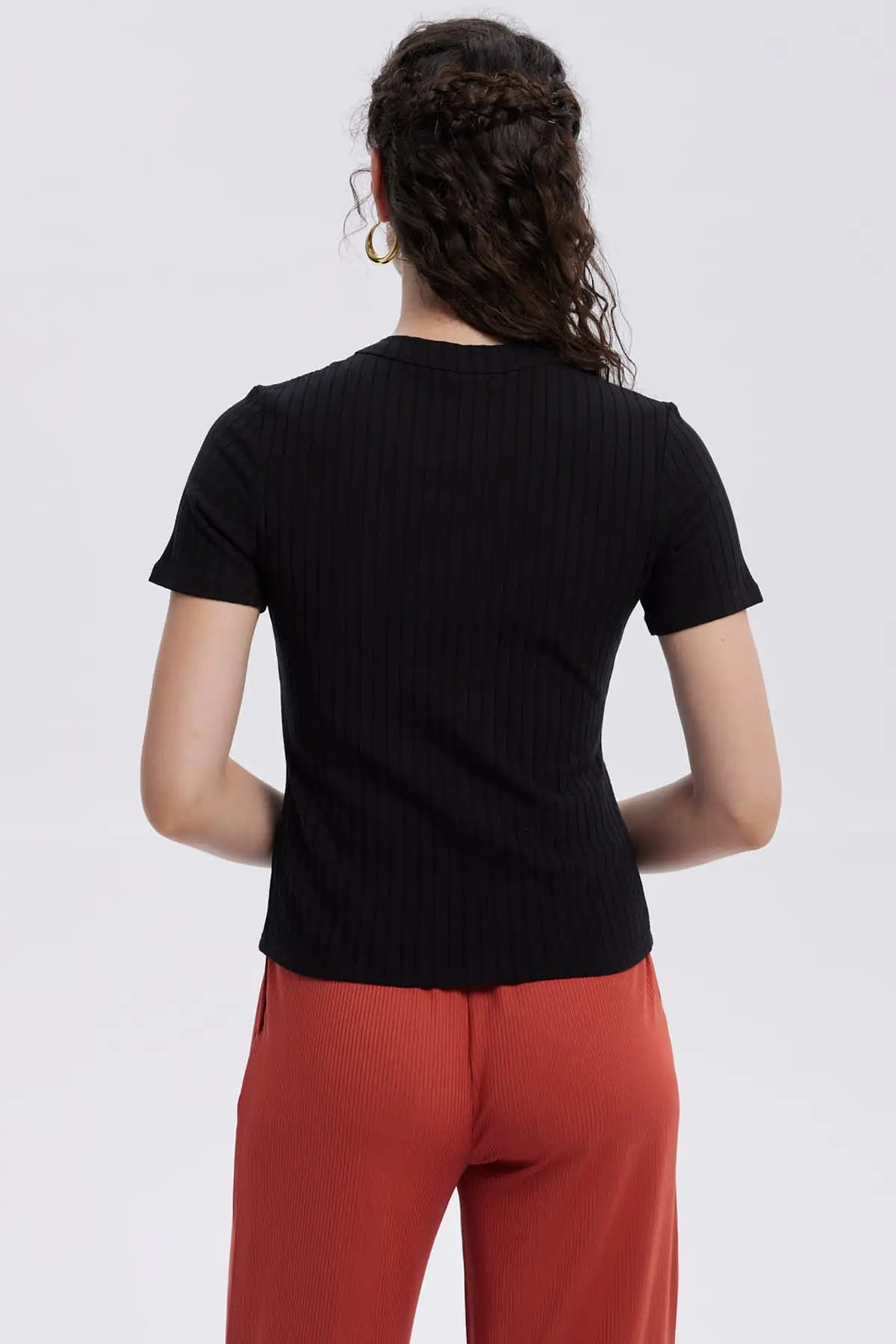 Polera Mujer Rib Crop Lisa Negro