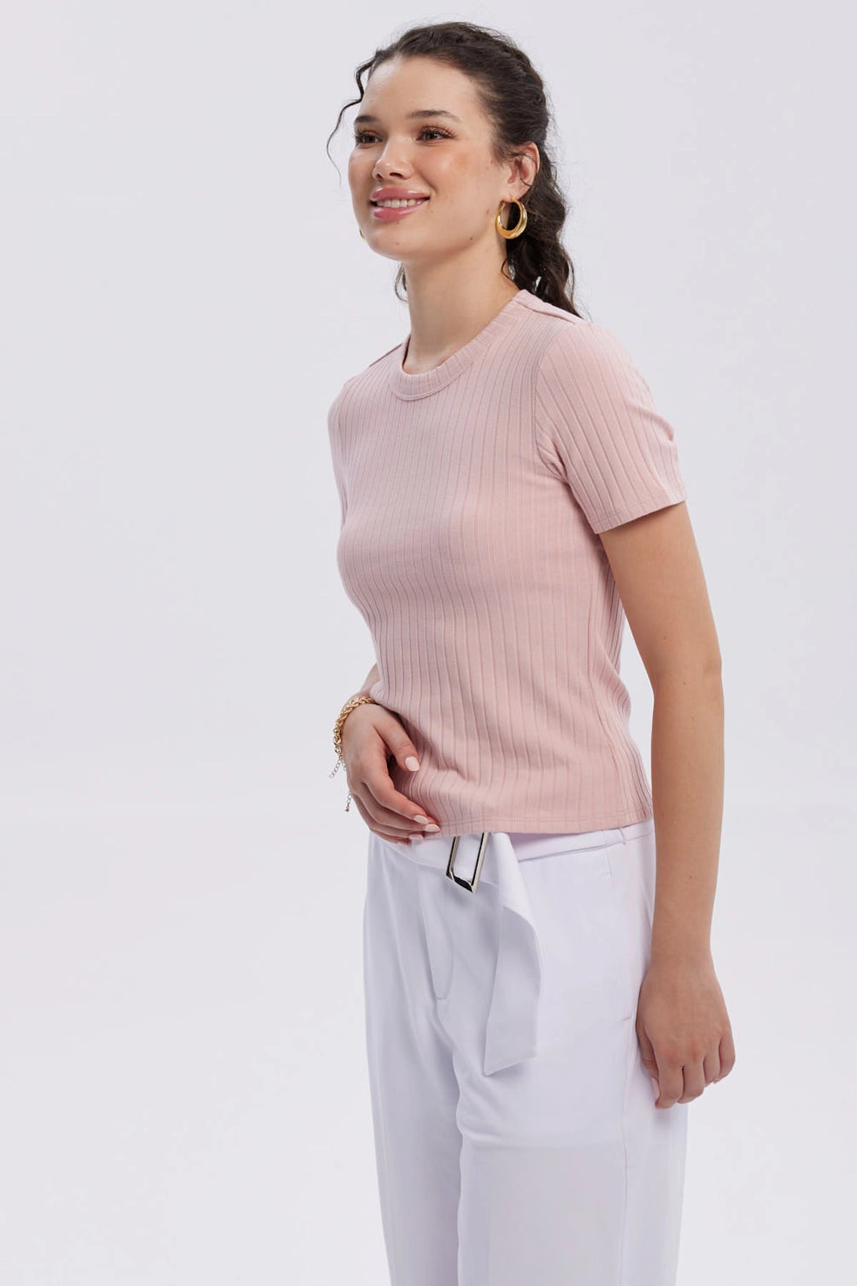 Polera Mujer Rib Crop Lisa Palo Rosa