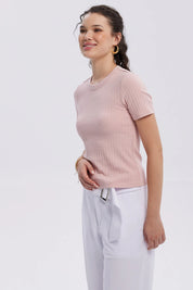 Polera Mujer Rib Crop Lisa Palo Rosa
