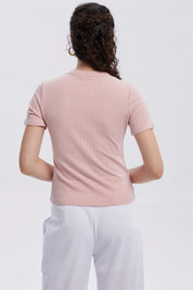 Polera Mujer Rib Crop Lisa Palo Rosa