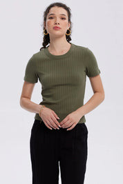 Polera Mujer Rib Crop Lisa Verde Musgo