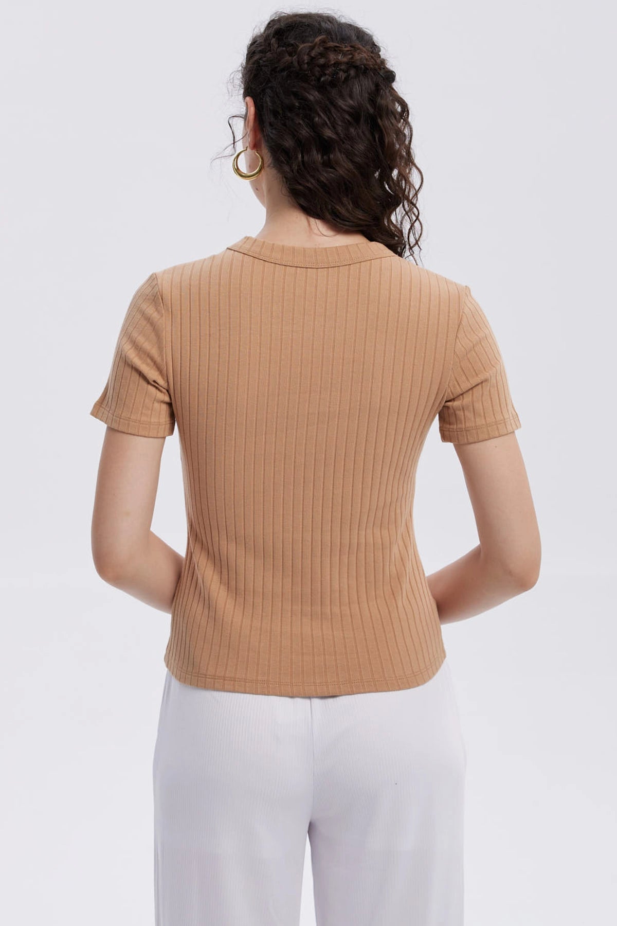 Polera Mujer Rib Crop Lisa Camel