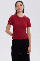 Polera Mujer Rib Crop Lisa Rojo Oscuro