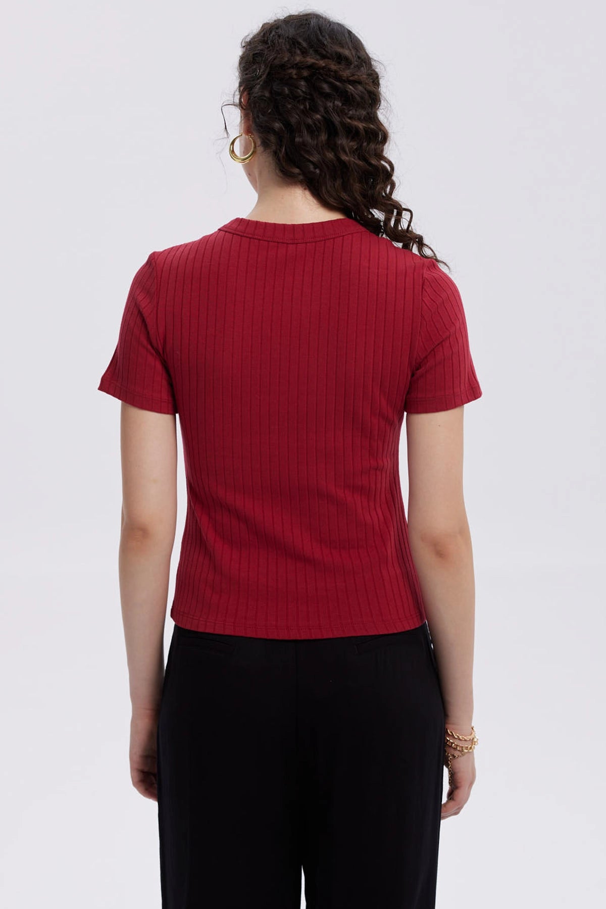 Polera Mujer Rib Crop Lisa Rojo Oscuro