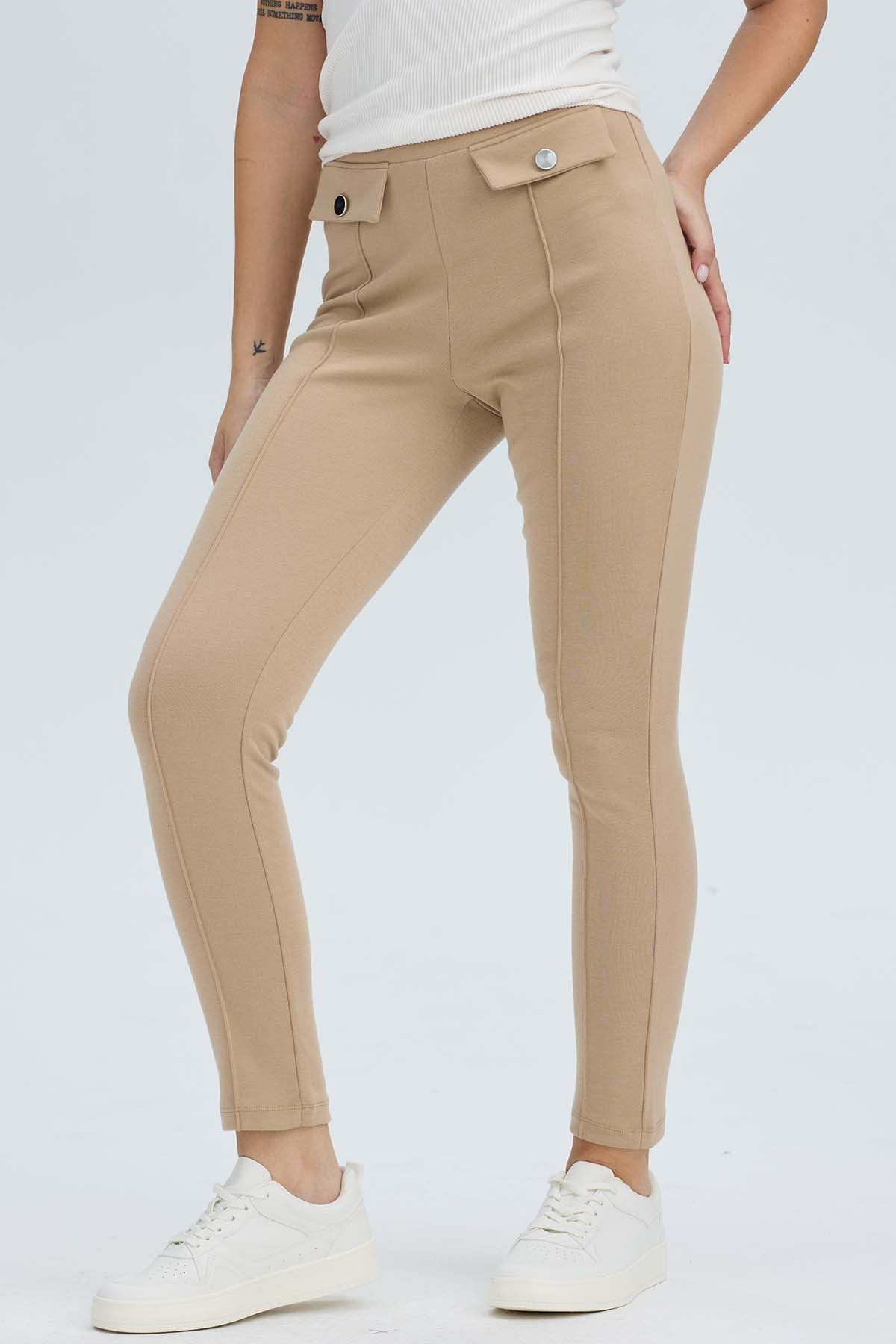 Calza Mujer Pretina Elasticada Beige