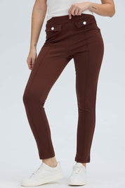 Calza Mujer Pretina Elasticada Café