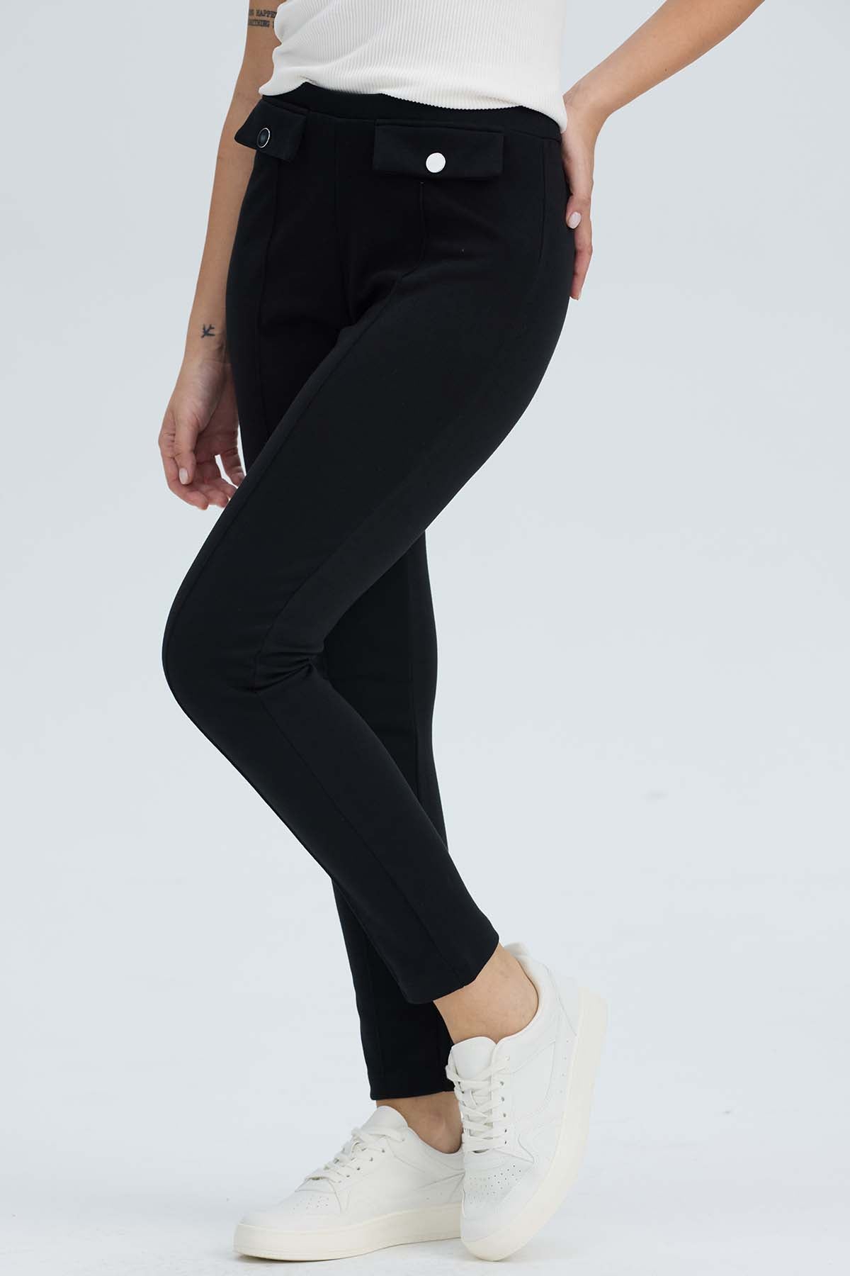 Calza Mujer Pretina Elasticada Negro