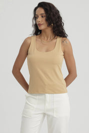 Polera Mujer Lisa Doble Capa Camel