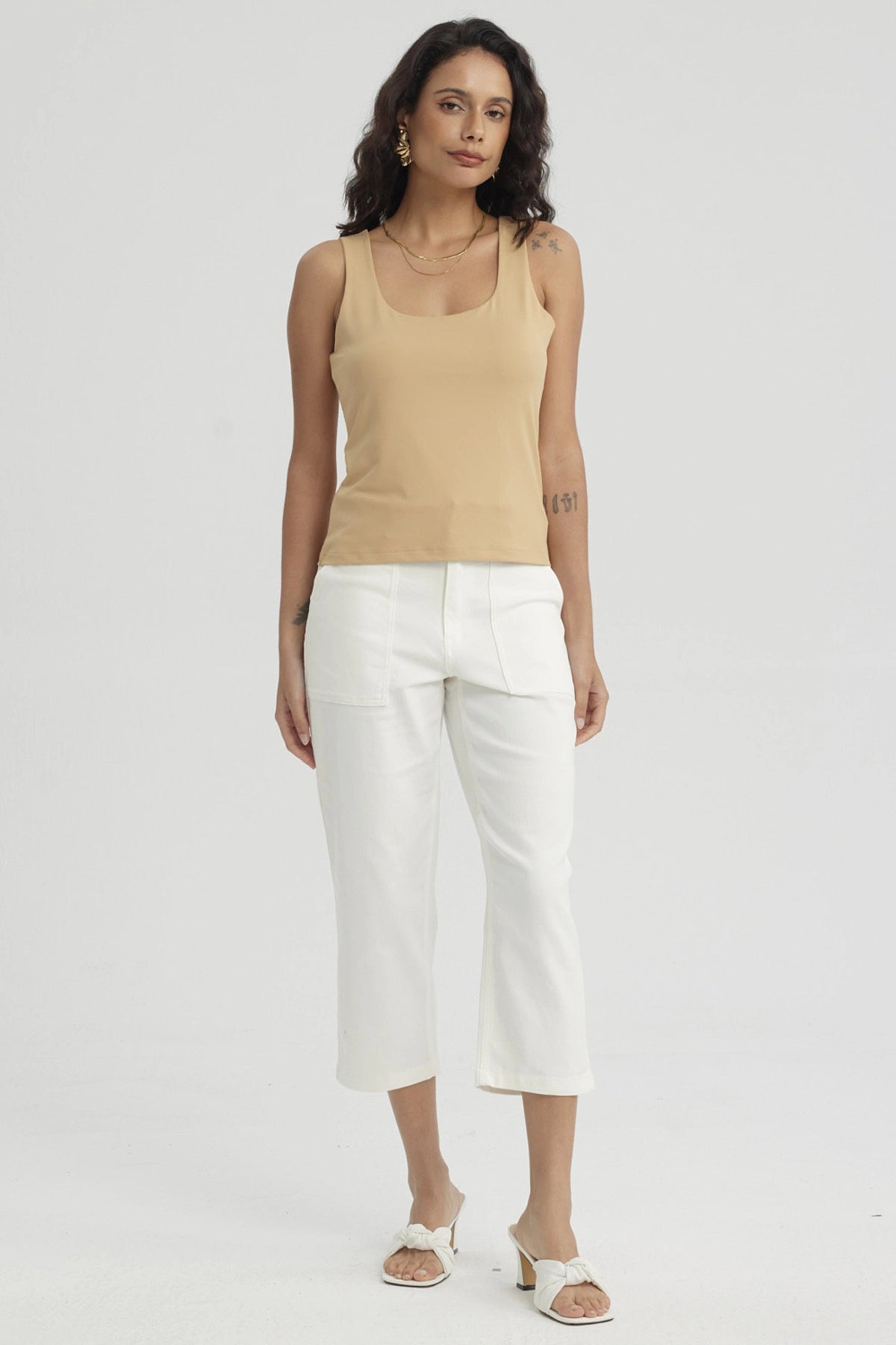 Polera Mujer Lisa Doble Capa Camel