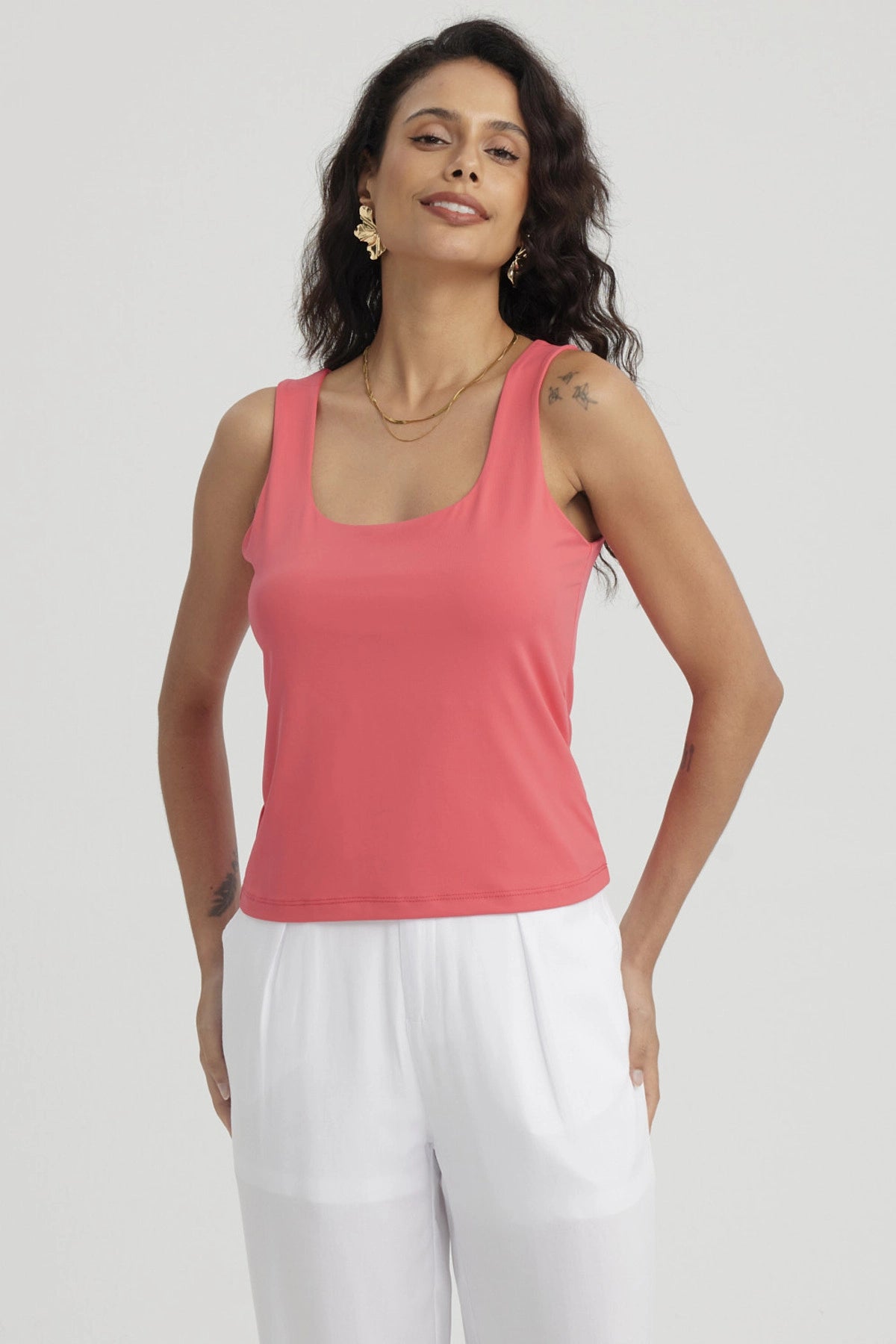 Polera Mujer Lisa Doble Capa Naranjo Oscuro