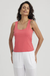 Polera Mujer Lisa Doble Capa Naranjo Oscuro