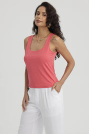 Polera Mujer Lisa Doble Capa Naranjo Oscuro