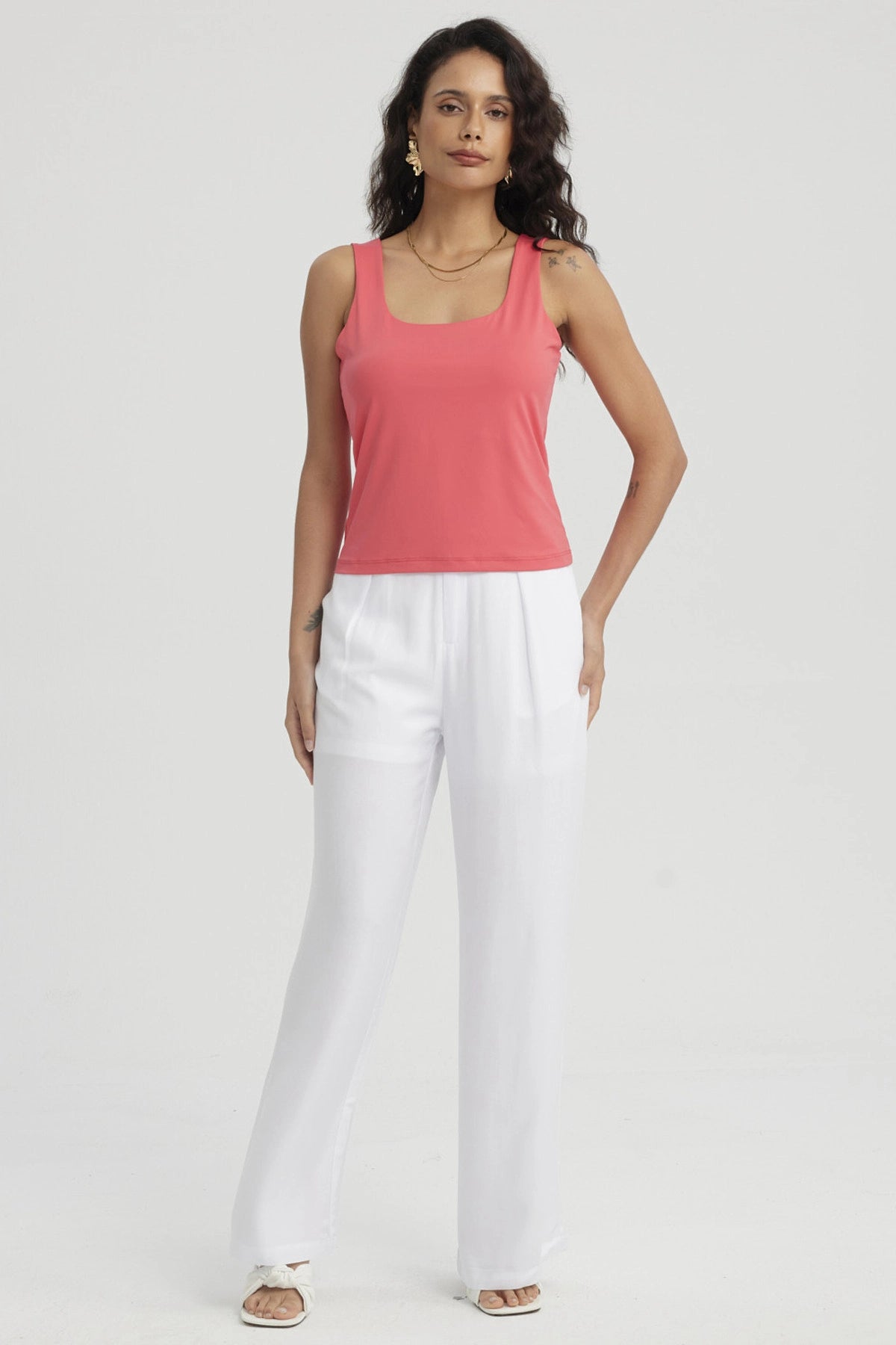 Polera Mujer Lisa Doble Capa Naranjo Oscuro