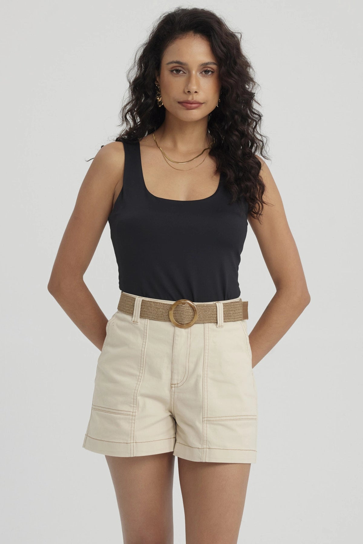 Polera Mujer Lisa Doble Capa Negro