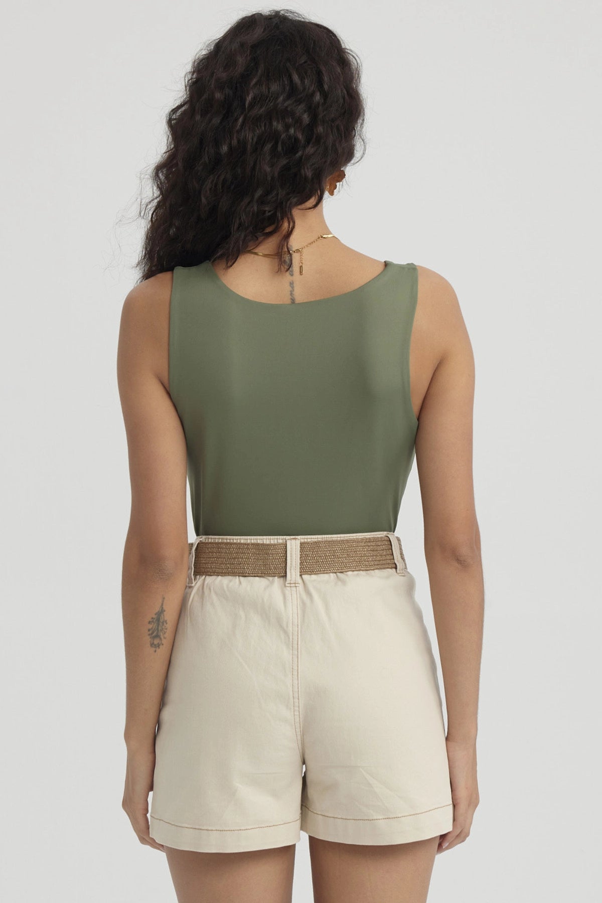 Polera Mujer Lisa Doble Capa Verde Musgo