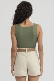 Polera Mujer Lisa Doble Capa Verde Musgo