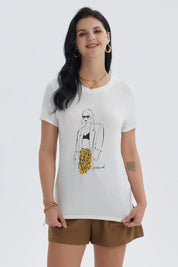 Polera Mujer Print Crudo