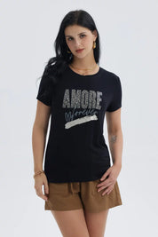 Polera Mujer Print Negro