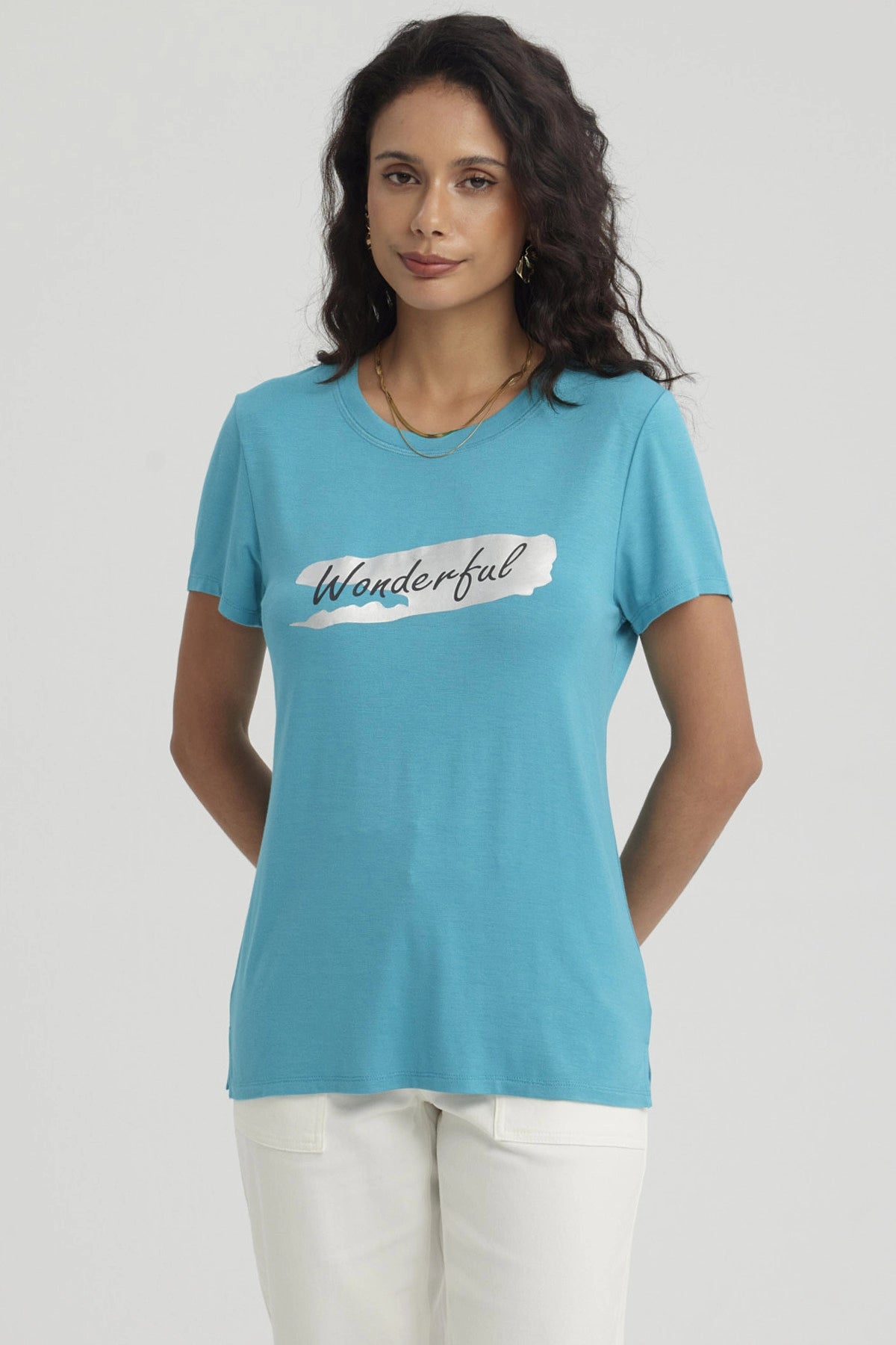 Polera Mujer Print Turquesa