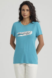 Polera Mujer Print Turquesa