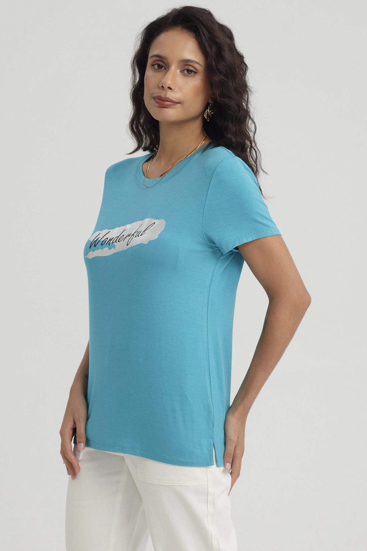Polera Mujer Print Turquesa