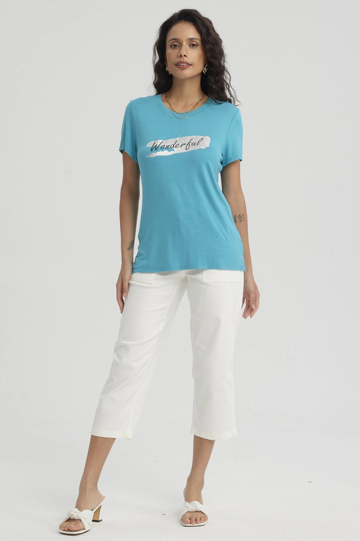 Polera Mujer Print Turquesa