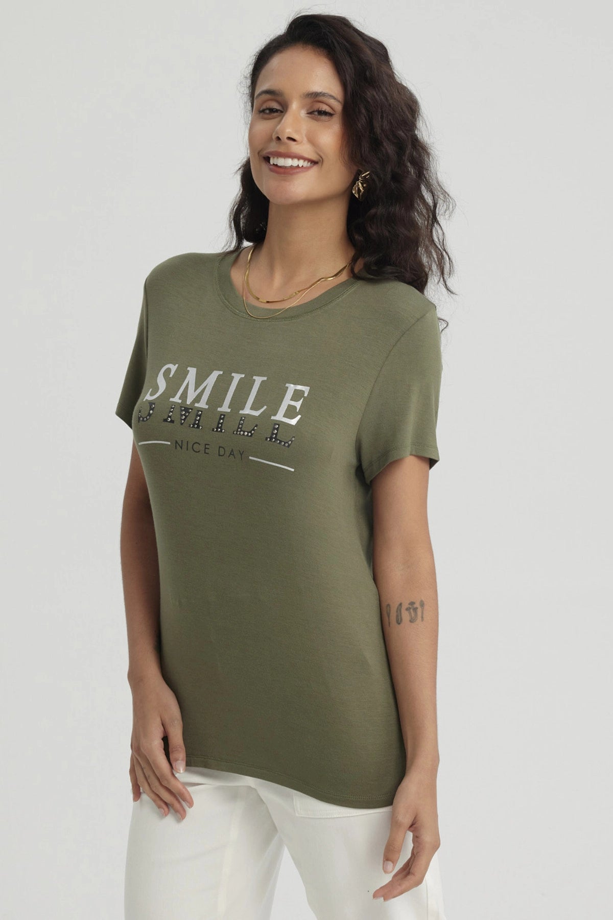 Polera Mujer Print Verde Musgo