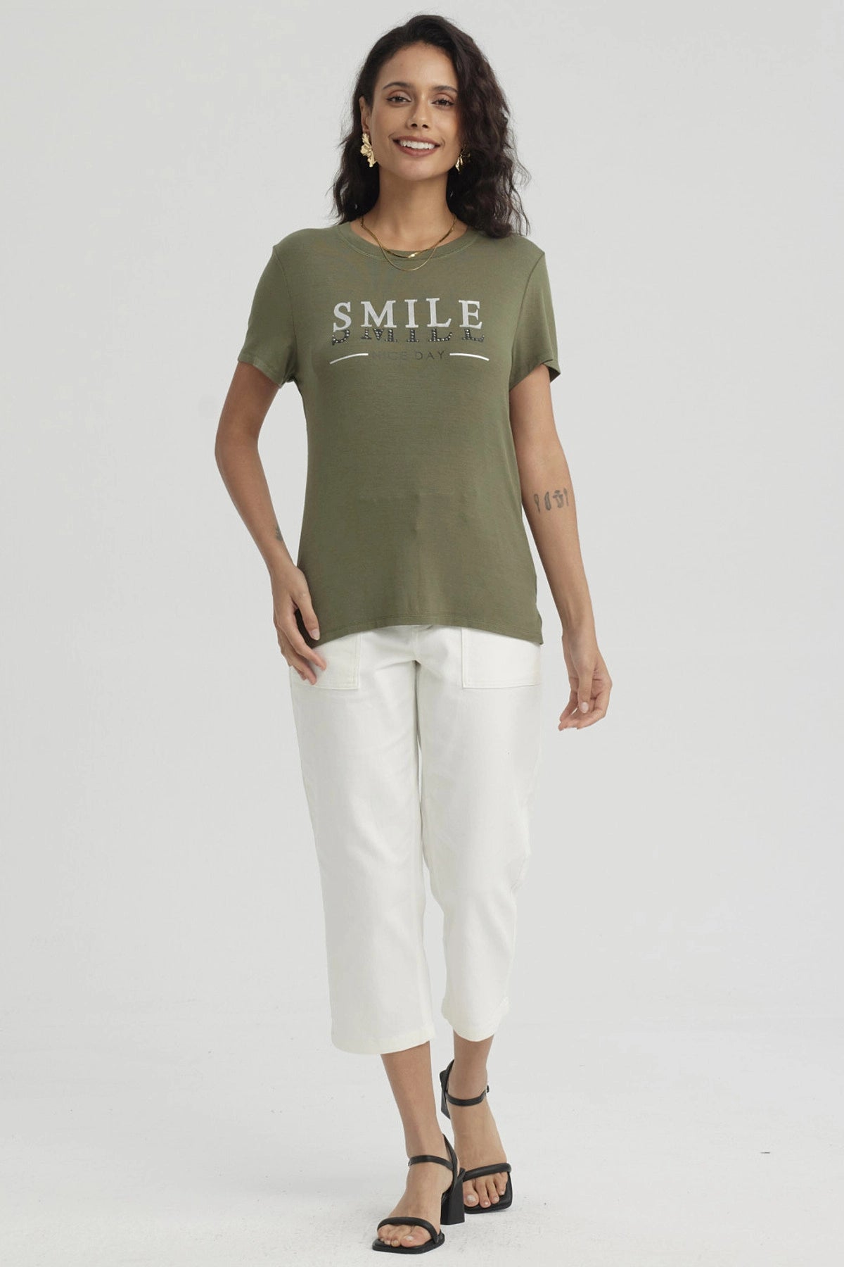 Polera Mujer Print Verde Musgo