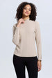 Polera mujer beige de rib lisa manga larga casual