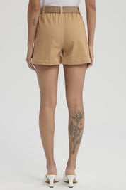Short Mujer Con Cinturón Camel