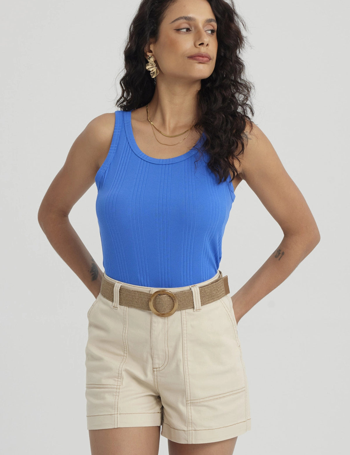 Polera Mujer Rib Lisa Azulino