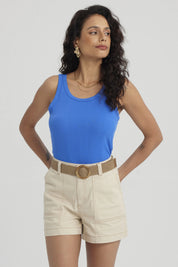 Polera Mujer Rib Lisa Azulino