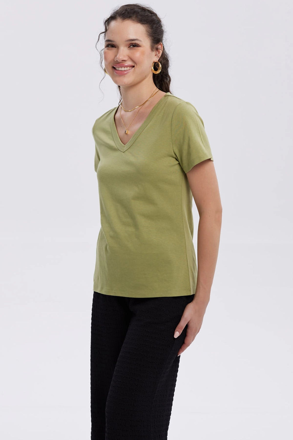 Polera Mujer Lisa Verde Musgo