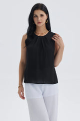 Blusa Mujer Lisa Pliegues Negro
