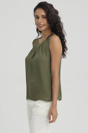 Blusa Mujer Lisa Pliegues Coral