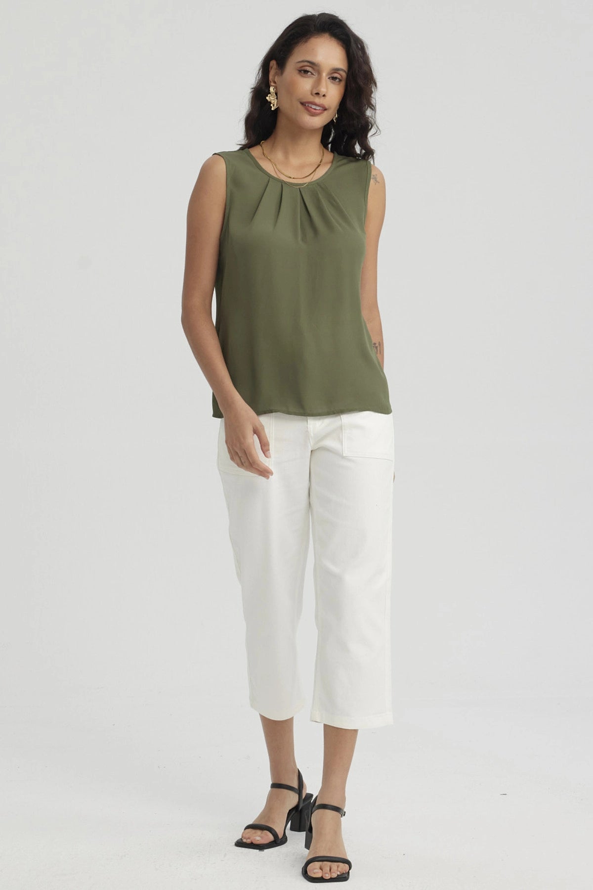 Blusa Mujer Lisa Pliegues Coral