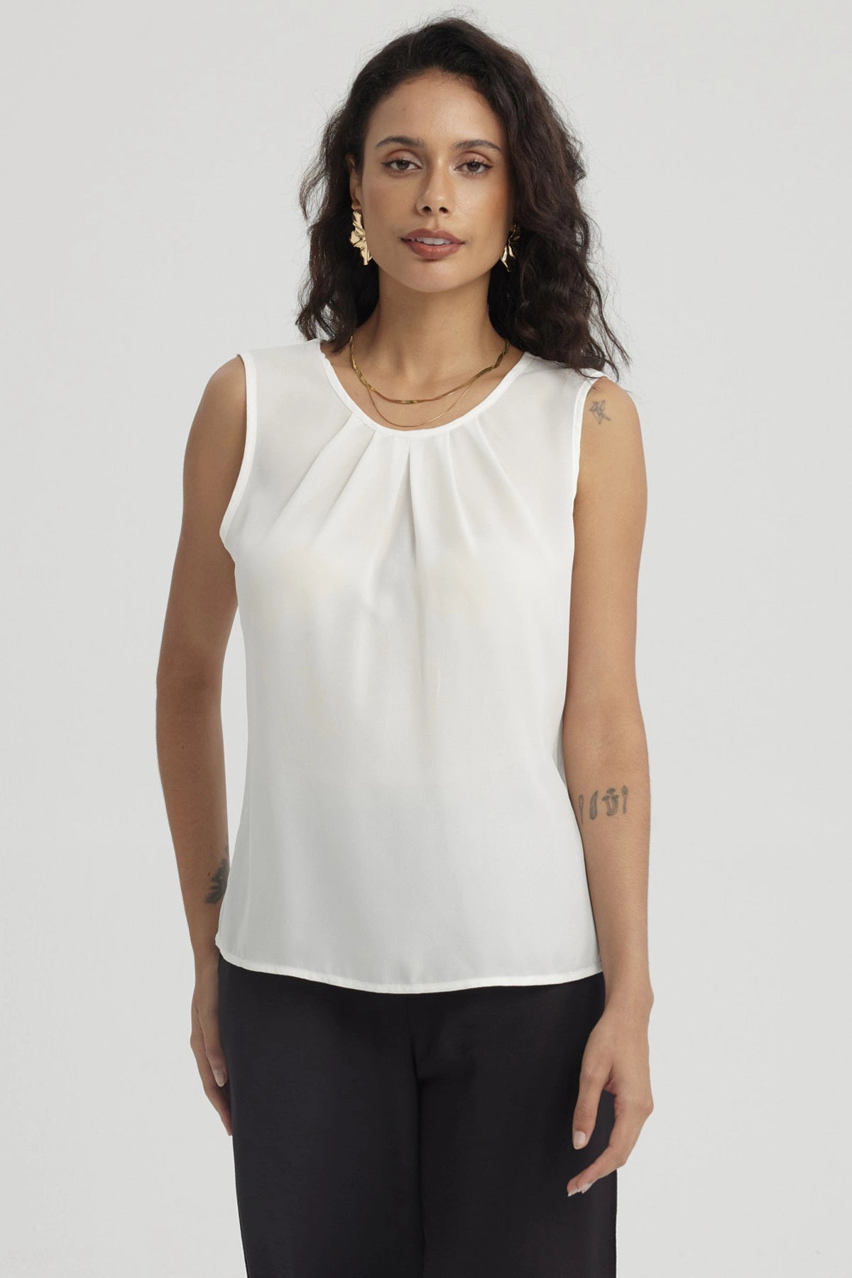 Blusa Mujer Lisa Pliegues Crudo