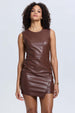 Vestido Mujer Efecto Cuero Corto Cafe