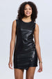 Vestido Mujer Efecto Cuero Corto Negro