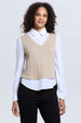 Sweater mujer casual beige estilo blusa sin mangas