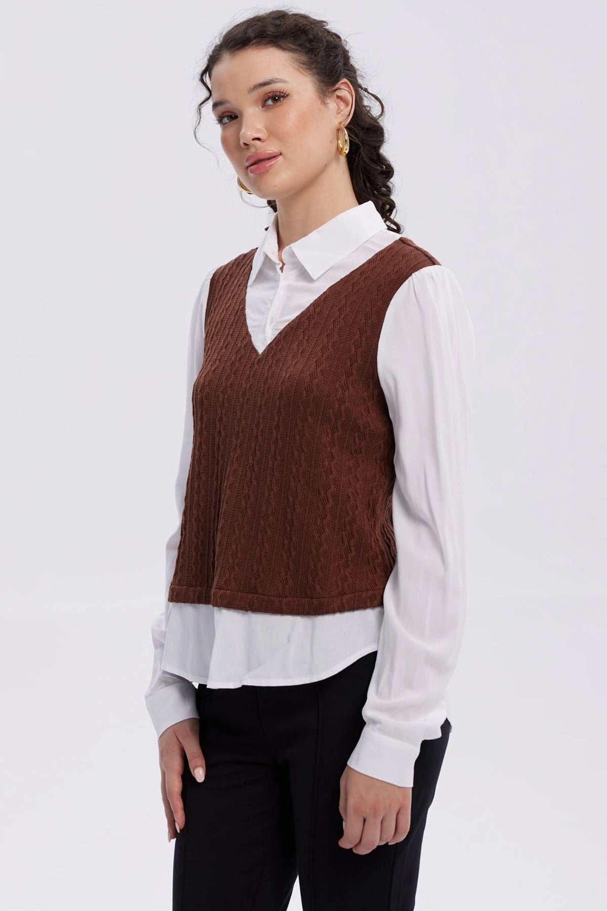 Sweater Mujer Aplicación Blusa Cafe Oscuro