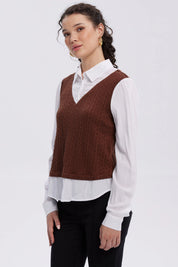 Sweater Mujer Aplicación Blusa Cafe Oscuro