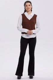 Sweater Mujer Aplicación Blusa Cafe Oscuro