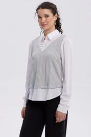 Sweater Mujer Aplicación Blusa Gris
