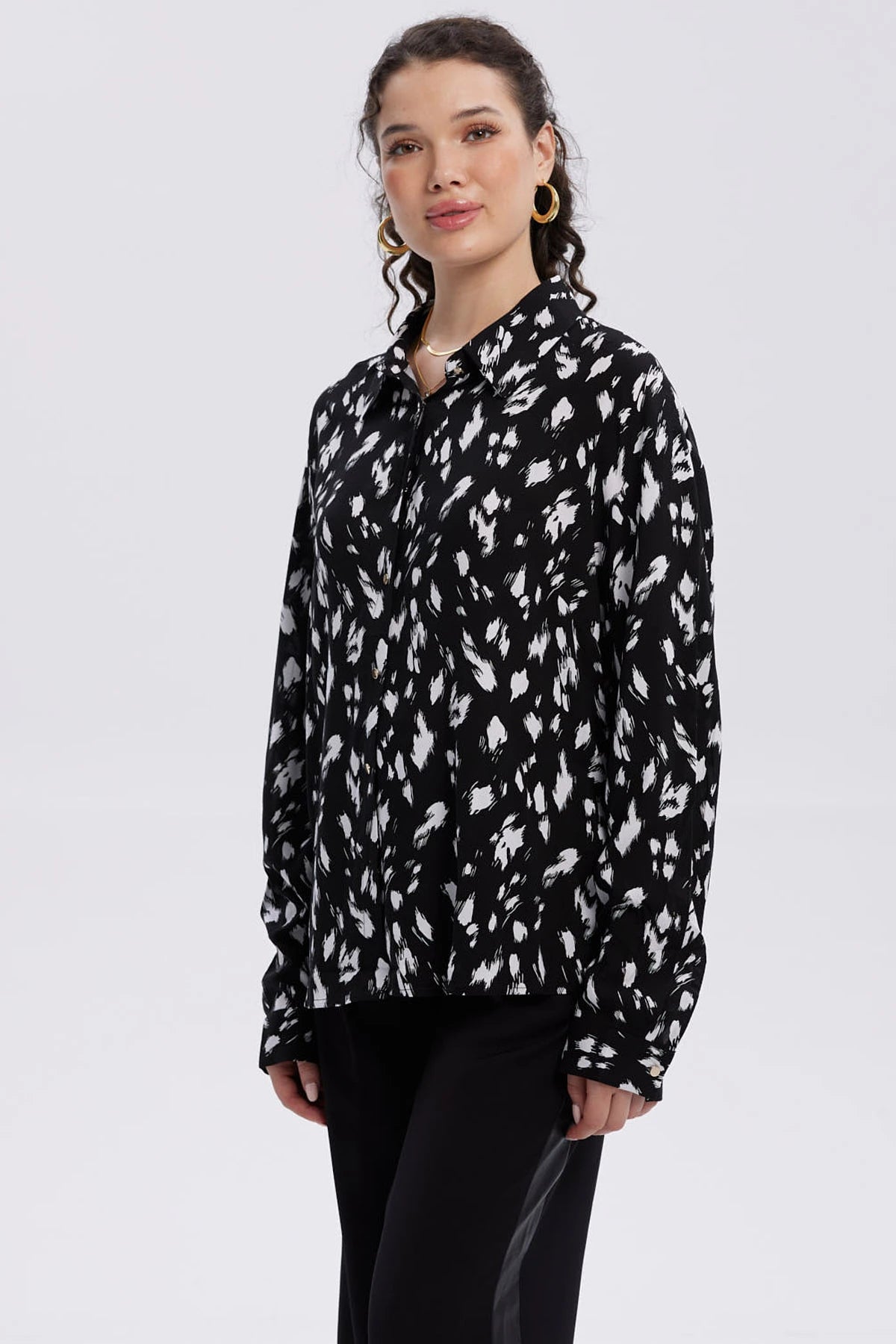 Blusa Mujer Abotonada Rapport Negro / Blanco
