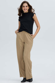 Pantalón Mujer Con Hebilla Calce Palazzo Beige Oscuro