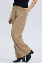 Pantalón Mujer Con Hebilla Calce Palazzo Beige Oscuro