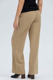 Pantalón Mujer Con Hebilla Calce Palazzo Beige Oscuro